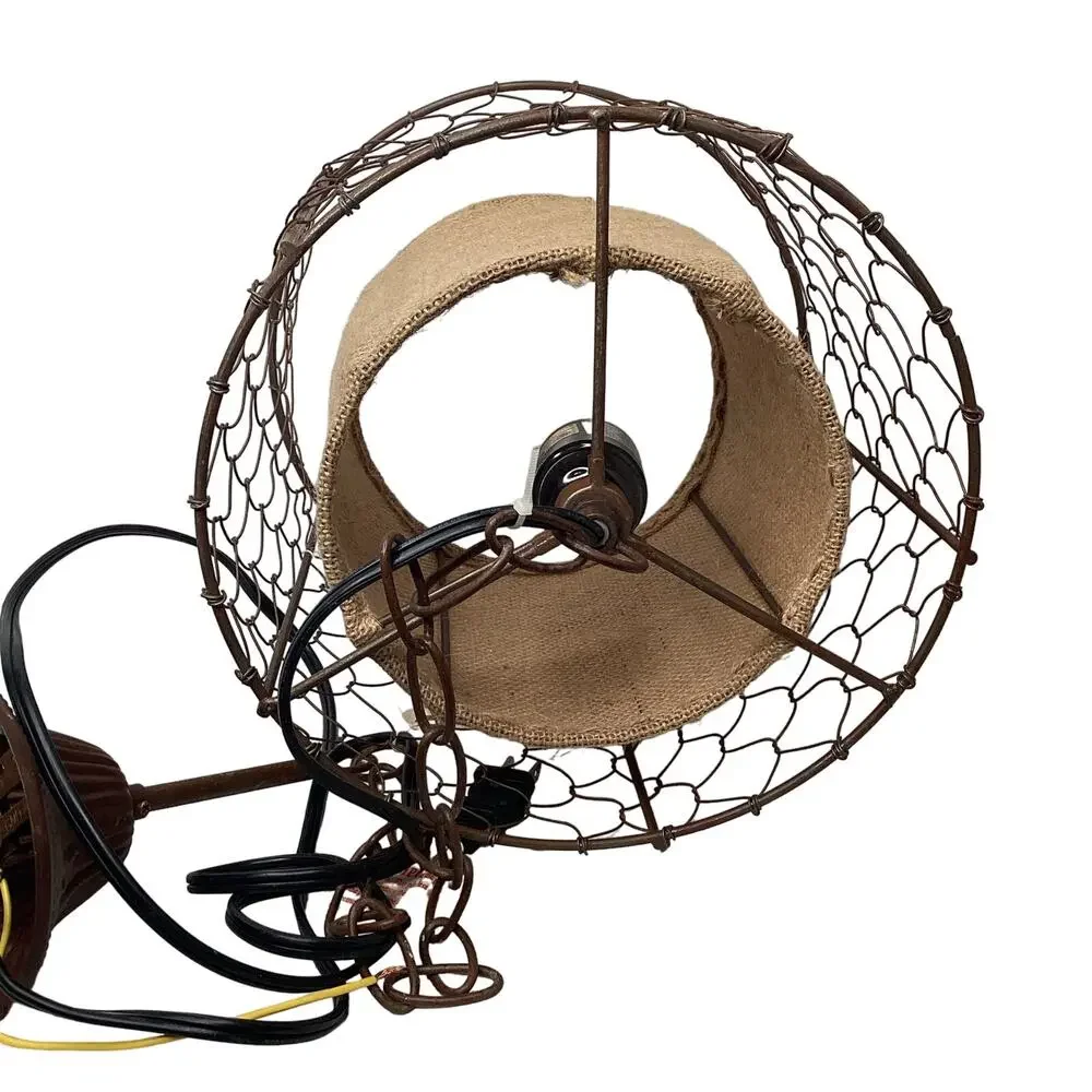 Farmhouse Pendant Light Lamp Rustic Chicken Wire Shade with Burlap Center Brown